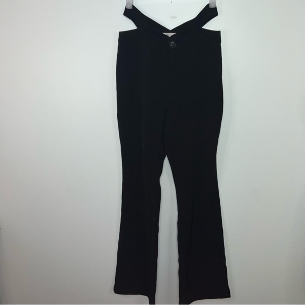Elodie Black Strap Cut Out Waistband Detail Wide Leg Size Small Chic Minimalist